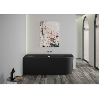 Plieger Kansas Baignoire d'angle - 180x80x60cm - angle gauche - avec arrivée d'eau - avec garniture de vidage et de trop-plein - avec pieds - acrylique - noir mat