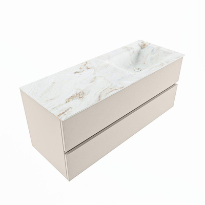 Mondiaz VICA-DLUX Ensemble de meuble de salle de bain - 120cm - meuble sous-vasque lin - 2 tiroirs - lavabo encastrée cloud droite - 1 trou de robinet - version haute de 60cm - frape