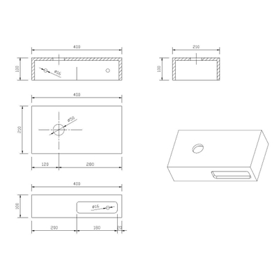 Best Design Malo Fontein Planchet 40x21x10cm solid surface glans wit Incl. waskom en Fonteinset Rood - koper