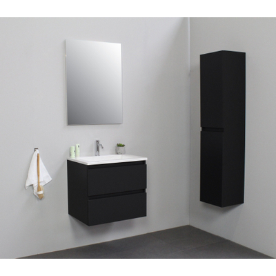 Basic Bella Meuble salle de bains avec lavabo acrylique avec miroir Blanc 60x55x46cm 1 trou de robinet Noir mat