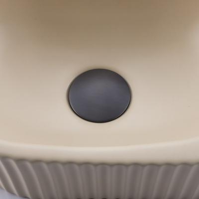 Fugaflow Efficiente Pietra Ensemble lave-mains - 40x21.5x12cm - droit - rainuré - semi-circulaire - 1 trou de robinet - céramique - robinet de lave-mains gunmetal - bonde - siphon abaissé - beige