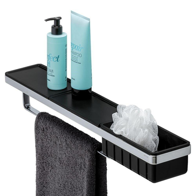 Geesa Frame Planchet met handdoekrek en douchemand Zwart / Chroom