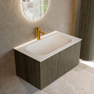 Mondiaz KURVE Ensemble de meuble de salle de bains - 80x46x40cm - 1 tiroir - lavabo solid surface - central - 1 trou de robinet - Shadow