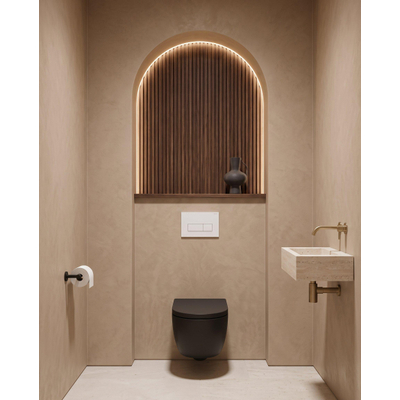 QeramiQ Dely Swirl Toiletset - 36.3x51.7cm - Geberit UP720 Duofix Sigma inbouwreservoir - 35mm zitting - bedieningsplaat glans wit - rechthoekige knoppen - mat zwart