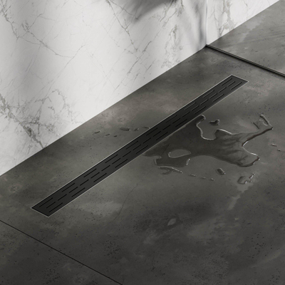 Brauer Caniveau de douche - 100x7.5cm - bride de plancher - inox - noir