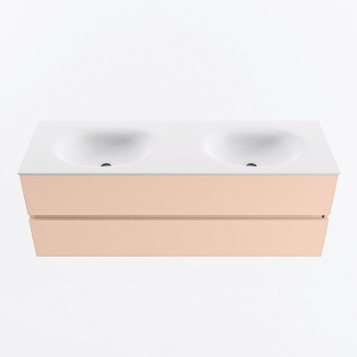 MONDIAZ VICA Ensemble meuble de salle de bains - 140cm - sous-meuble rosee - 2 tiroirs - lavabo moon double - sans trous de robinet - version haute 60cm - talc