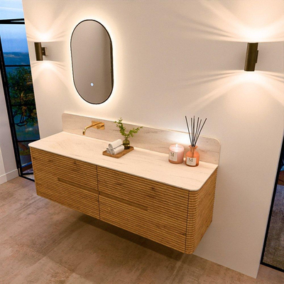 Mondiaz CIRO-DLUX Badkamermeubelset - 160x45x50cm - Solid surface wastafel Meli - 1 wasbak Links - zonder kraangaten - 4 lades - Oak