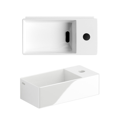 Clou New Flush 3 lave-mains 35x18cm inclus bouchon avec trou de robinetterie céramique blanc brillant