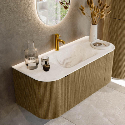 Mondiaz KURVE-DLUX Badkamermeubelset - 110x46x40cm - 1 lade - 2 deuren - wastafel solid surface - midden - 1 kraangat - Dusk