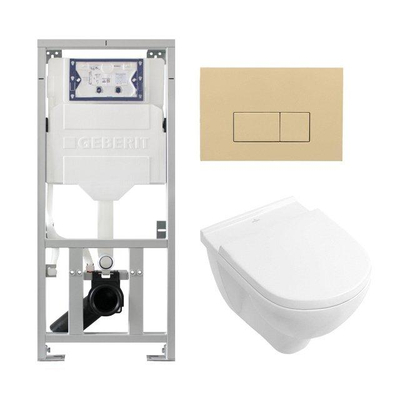 Villeroy & Boch O.novo Ensemble WC - réservoir encastré Geberit - cuvette suspendue à fond profond - softclose - plaque de commande beige - boutons rectangulaires - blanc