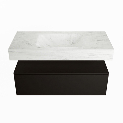 Mondiaz ALAN-DLUX Ensemble de meuble - 100cm - meuble Urban mat - 1 tiroir - Lavabo Cloud Opalo suspendu - vasque Centre - 0 trous de robinet