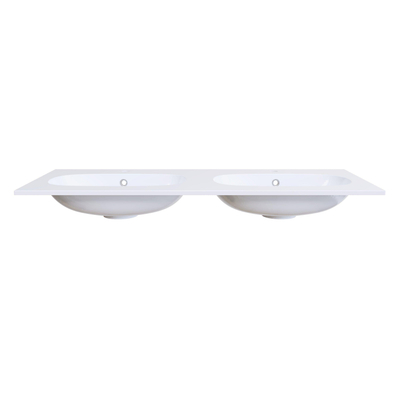 Arcqua Oval Lavabo encastré - 121x46x1.5cm - double vasque - 2 trous de robinet - marbre de synthèse - blanc brillant