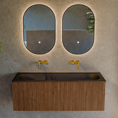 MONDIAZ KURVE 120cm Meuble salle de bain - couleur Walnut - 1 tiroir - vasque BIG LARGE centre - sans trous de robinet - Urban