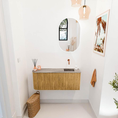 Mondiaz JOYA-DLUX 101.6cm toiletmeubel - ronding links kleur Oak - Wastafel FAYE positie Rechts Zonder kraangat kleur Oza.