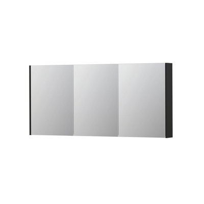 INK SPK2 Spiegelkast - 160x14x74cm - 3 deuren - dubbelzijdige Spiegel - schakelaar en stopcontact - MDF lak zwart mat