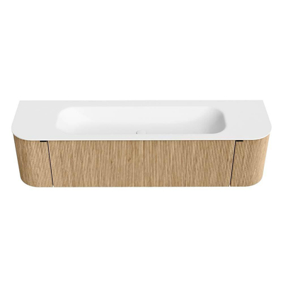 MONDIAZ KURVE Meuble de salle de bains 170 cm avec module 25 Len R couleur Chêne avec 1 tiroir et 2 portes. Lavabo BIG LARGE central sans trou de robinet Talc.