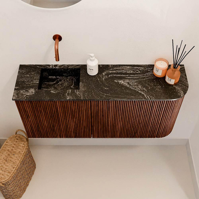 Mondiaz JOYA-DLUX 91.6cm toiletmeubel - ronding rechts kleur Ruby - Wastafel FAYE positie Links Zonder kraangat kleur Lava.