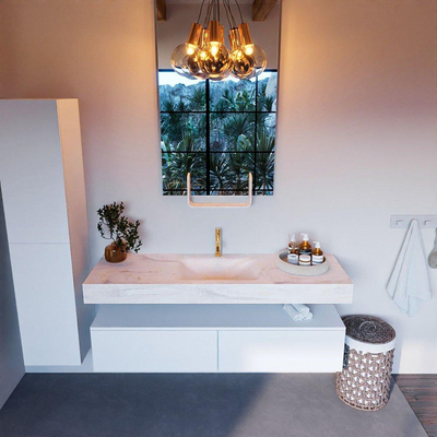 MONDIAZ ALAN - DLUX Ensemble meuble de salle de bains - 150cm - sous-meuble - Talc - 2 tiroirs - lavabo suspendu - vasque au centre - 1 trou de robinet - Ostra