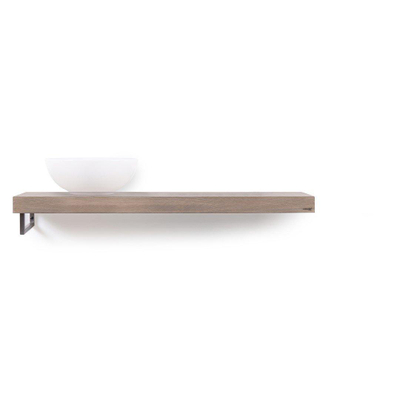 Looox Wood collection Solo plan sous vasque - 120x46cm - Avec porte-serviettes (gauche) inox brossé - Chêne massif gris ancien