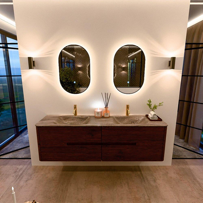 Mondiaz CIRO-DLUX Badkamermeubelset - 170x45x50cm - Solid surface wastafel Oza - 2 wasbak Dubbel - 2 kraangaten - 4 lades - Ruby