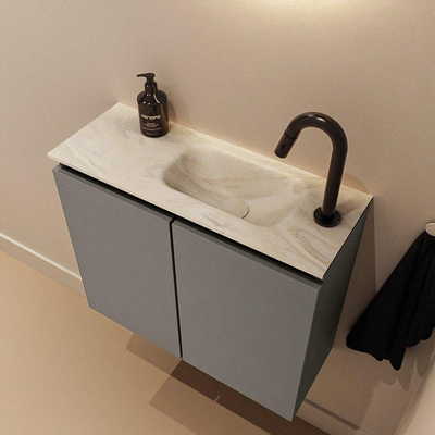 MONDIAZ TURE-DLUX 60cm toiletmeubel Smoke. EDEN wastafel Ostra positie rechts. Met 1 kraangat.