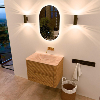 Mondiaz CIRO-DLUX Ensemble de meubles de salle de bains - 70x45x50cm - lavabo solid surface Saba - 1 vasque au milieu - sans trous de robinet - 2 tiroirs - Chêne