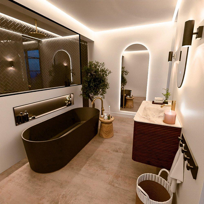 Mondiaz CIRO-DLUX Badkamermeubelset - 110x45x50cm - Solid surface wastafel Frappe - 1 wasbak Rechts - 1 kraangat - 2 lades - Ruby