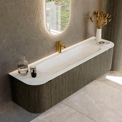 Mondiaz KURVE-DLUX Ensemble de meuble salle de bain - 170x46x40cm - 1 tiroir - 2 portes - lavabo en solid surface - milieu - 1 trou de robinet - Shadow
