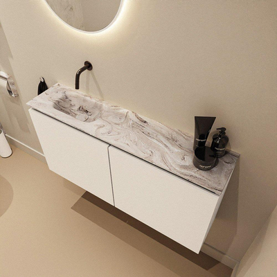 MONDIAZ TURE-DLUX 100cm toiletmeubel Talc. EDEN wastafel Glace positie links. Zonder kraangat.