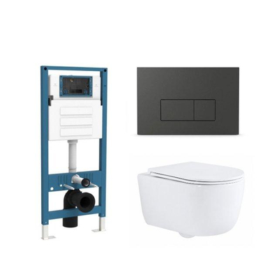QeramiQ Dely Swirl Ensemble de toilette - réservoir encastré QeramiQ Flush - abattant fin - plaque de commande en plastique anthracite mat - boutons rectangulaires - blanc brillant