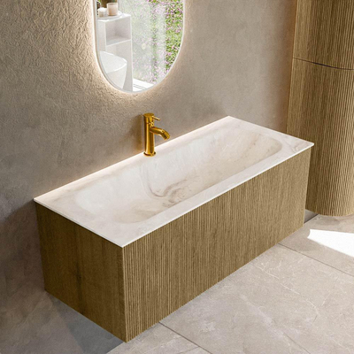 Mondiaz KURVE-DLUX Badkamermeubelset - 110x46x40cm - 1 lade - wastafel solid surface - midden - 1 kraangat - Dusk