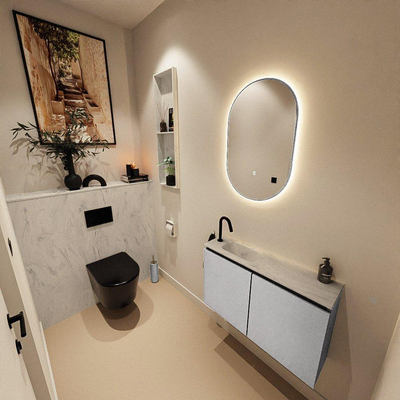 MONDIAZ TURE-DLUX Meuble toilette - 80cm - Plata - EDEN - vasque Opalo - position gauche - 1 trou de robinet