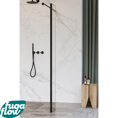 FugaFlow Eccelente Vetro zijwand - 30x200cm - helder glas - 8mm - met hoekprofiel - mat zwart -