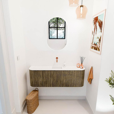 Mondiaz JOYA 123.2cm toiletmeubel - ronding links en rechts kleur Dusk - Wastafel FAYE positie Midden Zonder kraangat kleur Talc.