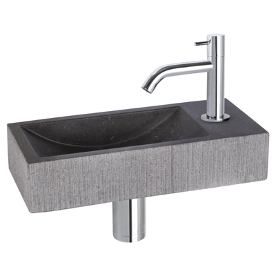 Differnz Ribble pack lave-mains – 38 x 18 x 8 cm – pierre naturelle noire – robinet courbé chromé