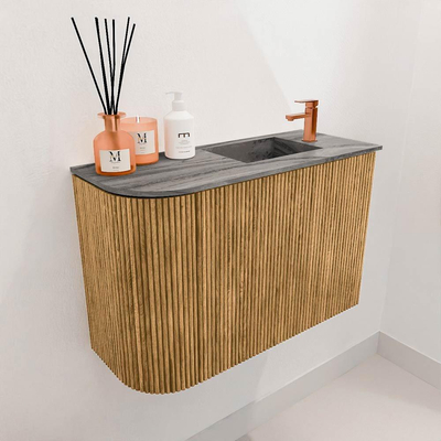 Mondiaz JOYA-DLUX 61.6cm toiletmeubel - ronding links kleur Oak - Wastafel FAYE positie Rechts 1 kraangat kleur Sombra.