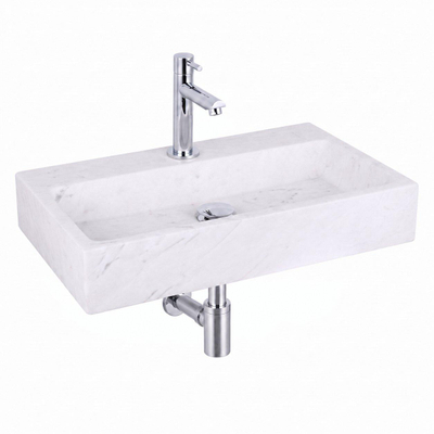 Fortifura Fuente fonteinset – rechthoekig – 38x24x8 cm – marmer wit – chromen kraan