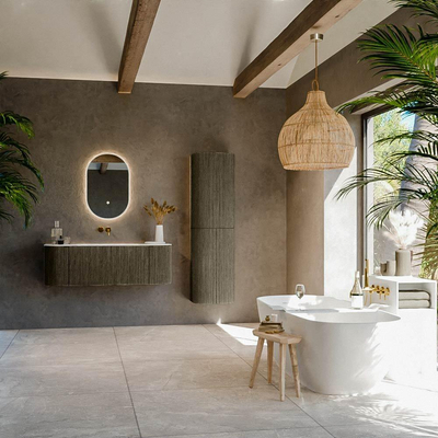 Ensemble de meuble de salle de bain Mondiaz KURVE-DLUX - 130x46x40cm - 1 tiroir - 2 portes - lavabo en solid surface - milieu - sans trou de robinet - Shadow