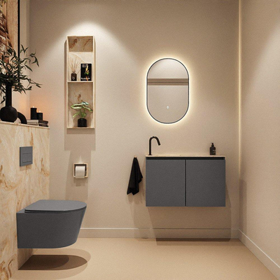 MONDIAZ TURE-DLUX 80cm meuble de WC Dark Grey. EDEN lavabo Frappe position gauche. Avec 1 trou de robinet.