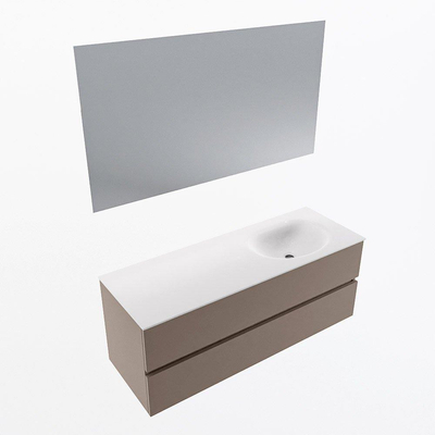 Mondiaz VICA ensemble de meuble de salle de bain - 130cm - meuble sous-vasque fumée - 2 tiroirs - lavabo lune droite - 1 trou de robinet - couleur talc - miroir LED - version XL 60cm de haut