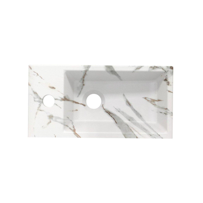 Riho Livit Tiny Fontein - 1 kraangat links - 41x20.5x10.5cm - incl afvioerplugkeramiek - marmer wit OUTLETSTORE