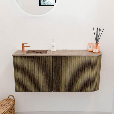 Mondiaz JOYA-DLUX 91.6cm toiletmeubel - ronding rechts kleur Dusk - Wastafel FAYE positie Links 1 kraangat kleur Arena.