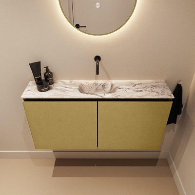 MONDIAZ TURE-DLUX Meuble toilette - 100cm - Oro - EDEN - vasque Glace - position centrale - sans trou de robinet