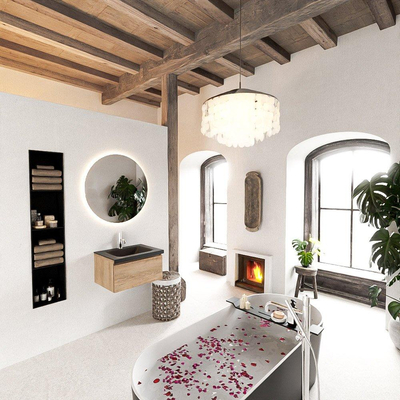 Mondiaz BUKLA Ensemble de meuble - 60x45x34cm - 1 trou de robinet - lavabo centré - solid surface - Urban - sans poignée - 1 tiroir - Mélamine - Chêne blanchi