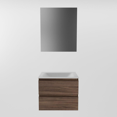 Mondiaz AIVY Ensemble de meuble - 60x45x50cm - 0 trous de robinet - 1 vasque Talc Solid surface - Centre - 2 tiroirs - avec armoire de toilette - Melamine Mocha