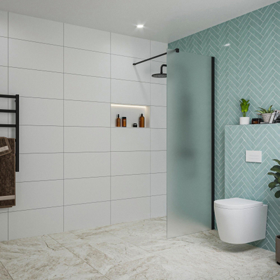 FugaFlow Eccelente Vetro inloopdouche badkamer - 70x200cm - mat glas - wandarm - mat zwart