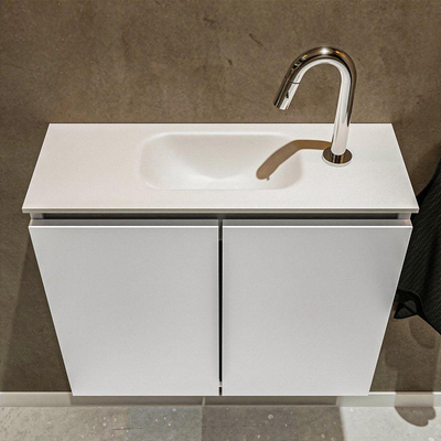 MONDIAZ TURE Fonteinset - 60x23x50cm - 1 kraangat - 2 deuren - talc mat - Wasbak midden - Solid Surface Wit