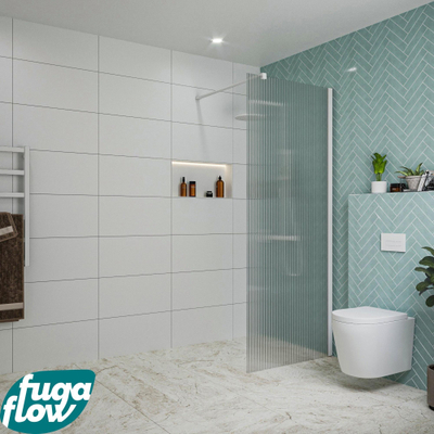FugaFlow Eccelente Vetro inloopdouche badkamer - 80x200cm - ribbelglas - wandarm - mat wit -