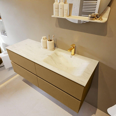 Mondiaz VICA-DLUX ensemble de meuble de salle de bain - 130cm - meuble sous-vasque oro - 4 tiroirs - lavabo encastré cloud droite - 1 trou de robinet - version haute de 60cm - opalo