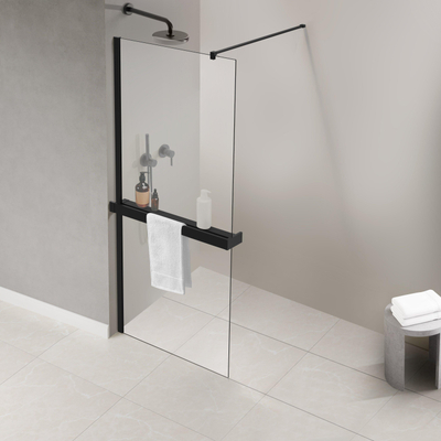 FugaFlow Eccelente Porte-serviettes d'accès pour douche à l'italienne - pinces - raccourcissable - noir mat